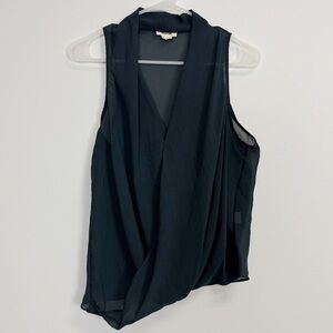Helmut Lang Sleeveless Top Womens Medium Blue Sheer Drape Faux Wrap Blouse